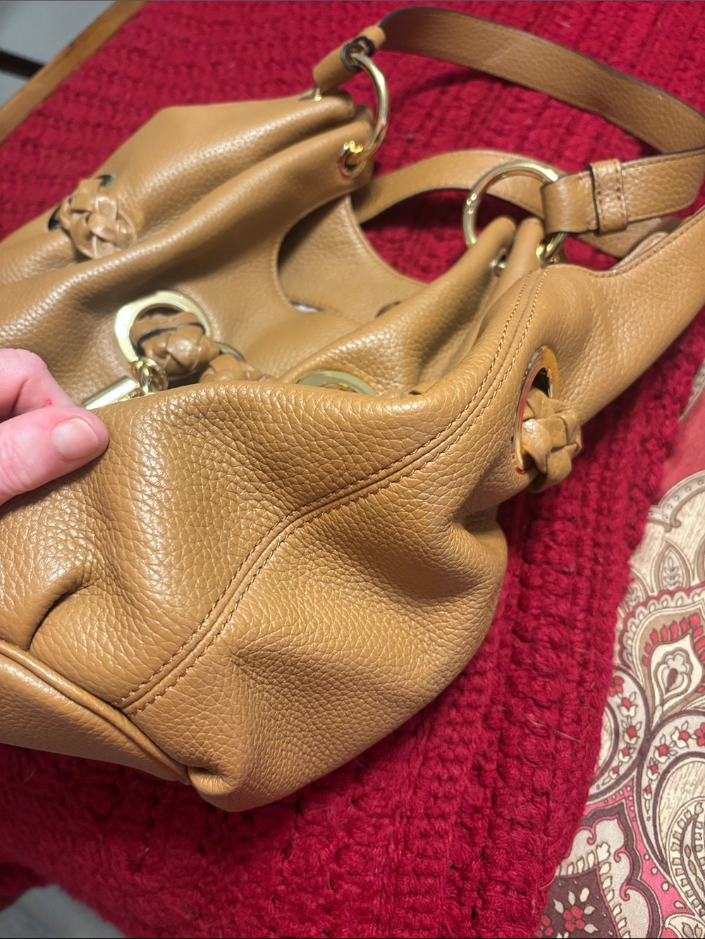 Michael Kors Cognac Brown Pebbled Leather Hobo with Tassel - Picture 7 of 13